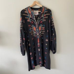 JOHNNY WAS Embroidered Silk Tunic Dress